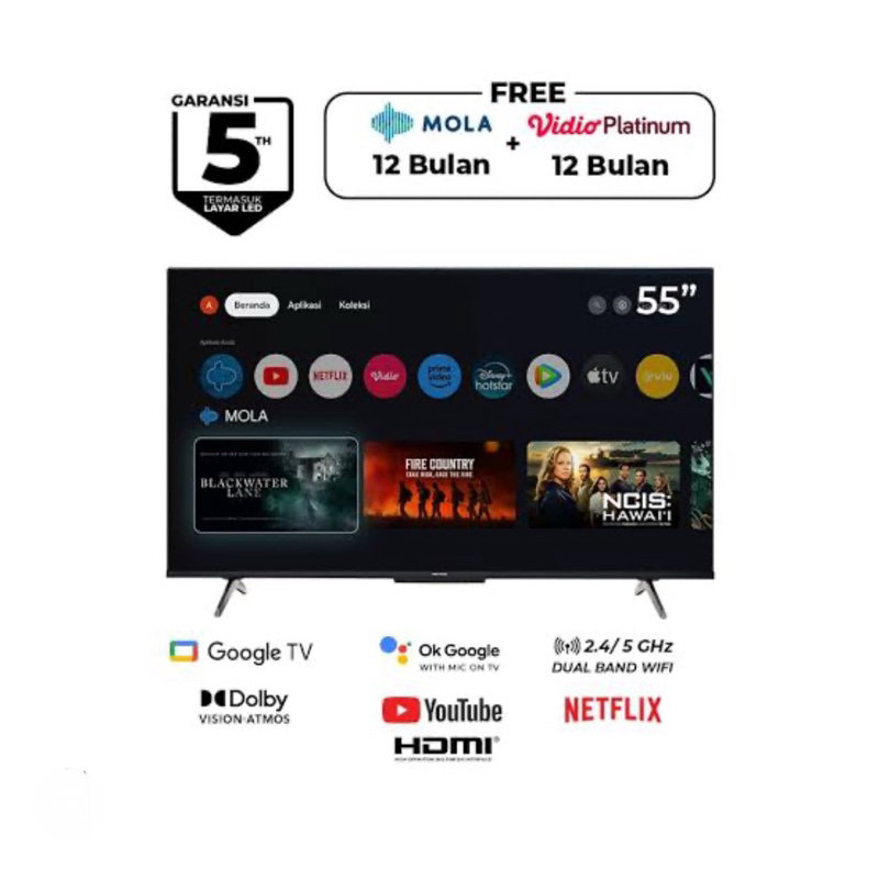 Led Polytron 55 inch Smart Google Tv 4K UHD Tv PLD-55UG5959