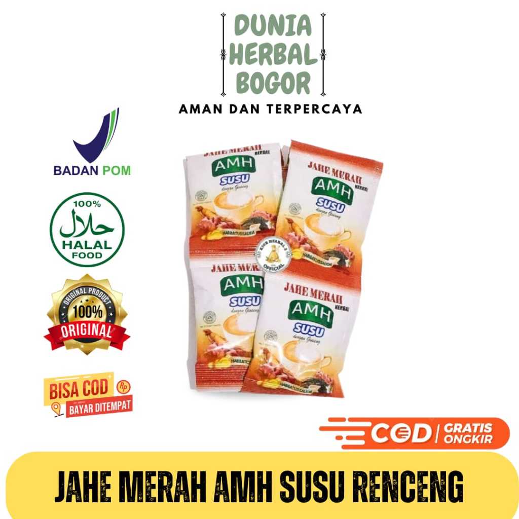 

Jahe Merah AMH Susu Dengan Ginseng AMH mix JAHE + SUSU AMH Mix plus ginseng 1 renceng 10 sachet