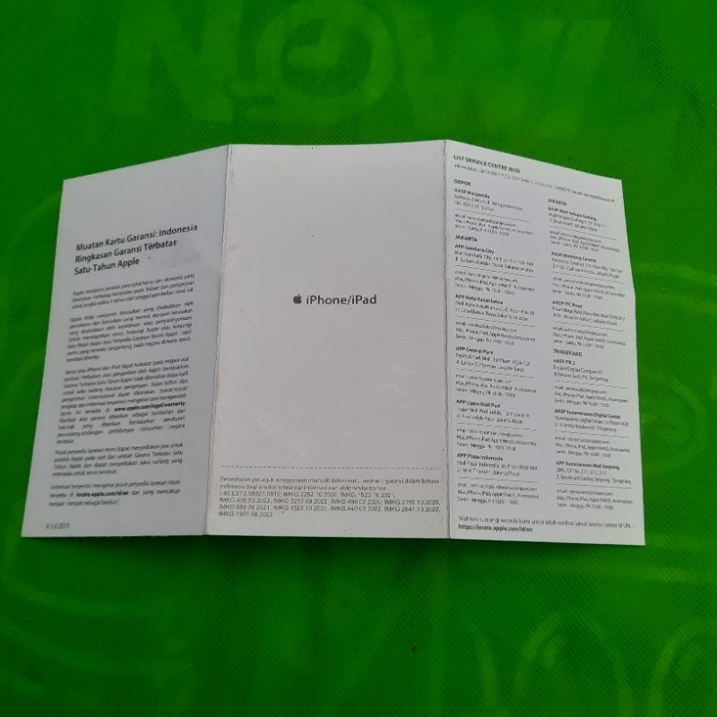 kartu garansi iphone series terbaru original 100% copotan ibox