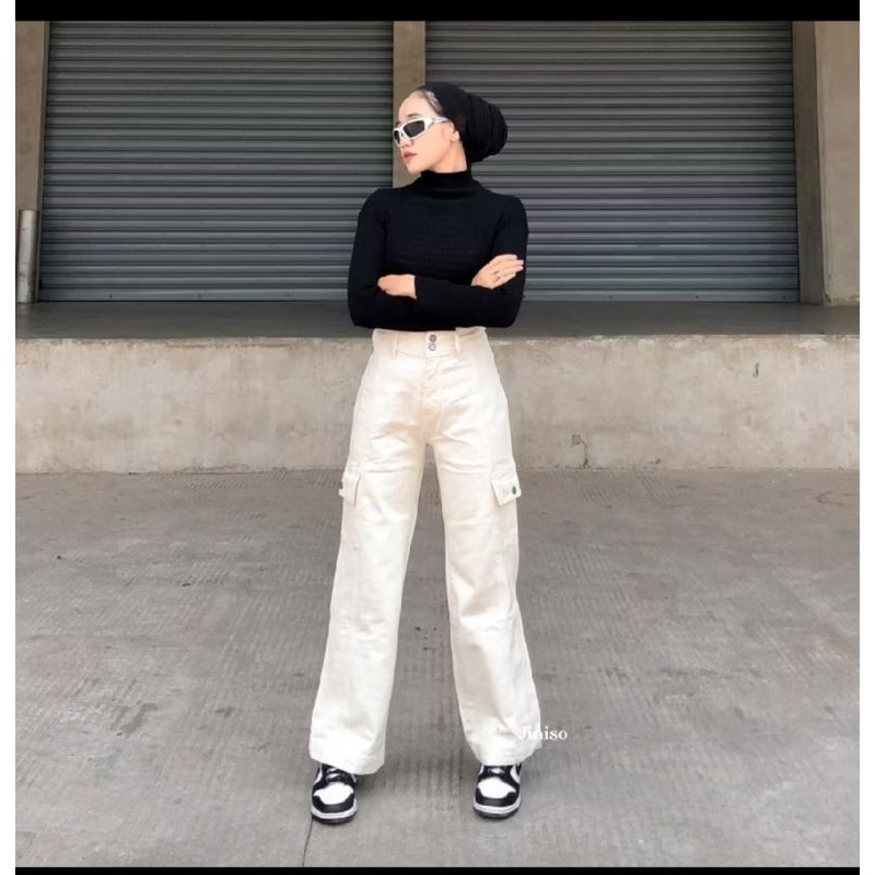 Jiniso - Celana Cargo baggy highwaist