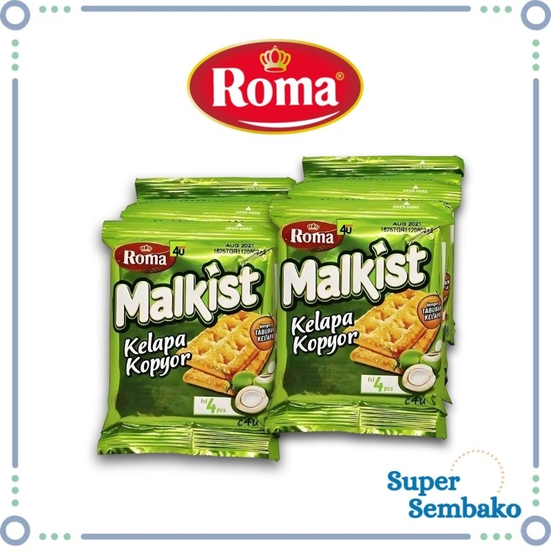 

SNACK WAFER BISKUIT ROMA MALKIST KELAPA KOPYOR 25gr RENCENG ISI 10 BUNGKUS