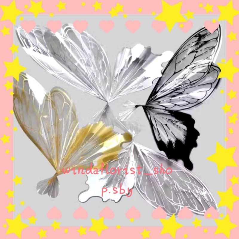 

Kertas Buket (ECER) Cellophane Flower Wrapping Butterfly Wing Shape Transparan