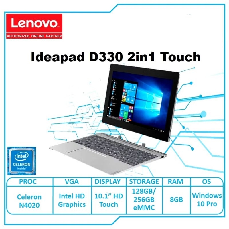 Lenovo D330 Flex 2in1 Touch - N4020 8GB 254GB eMMC Win10Pro 10.1" HD Second