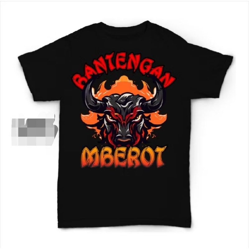 KAOS BANTENGAN MBEROT CORAK ORENS MERAH