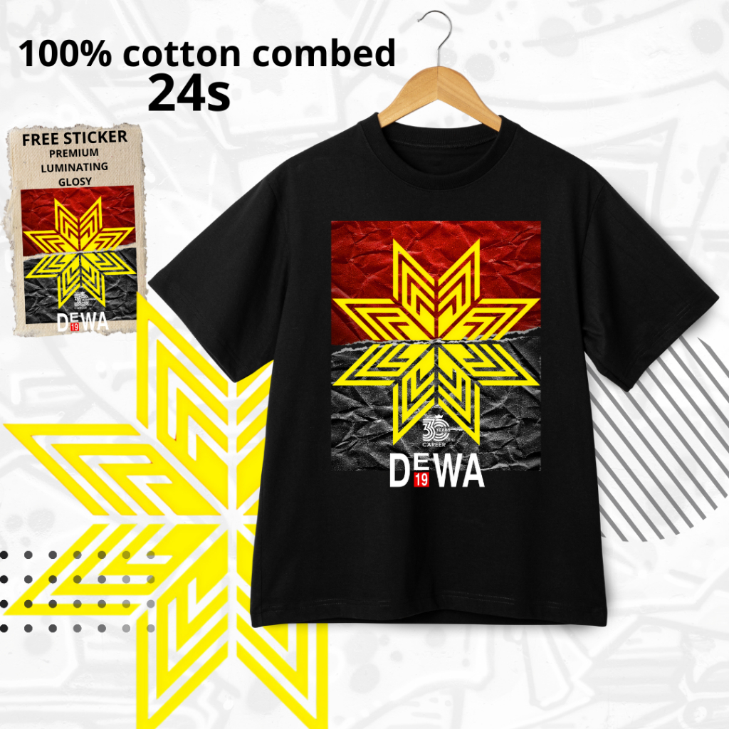 kaos, dewa19 30 tahun universary, bahan cotton combed knitto 24s sablon DTF grade A custom Pendek Ob