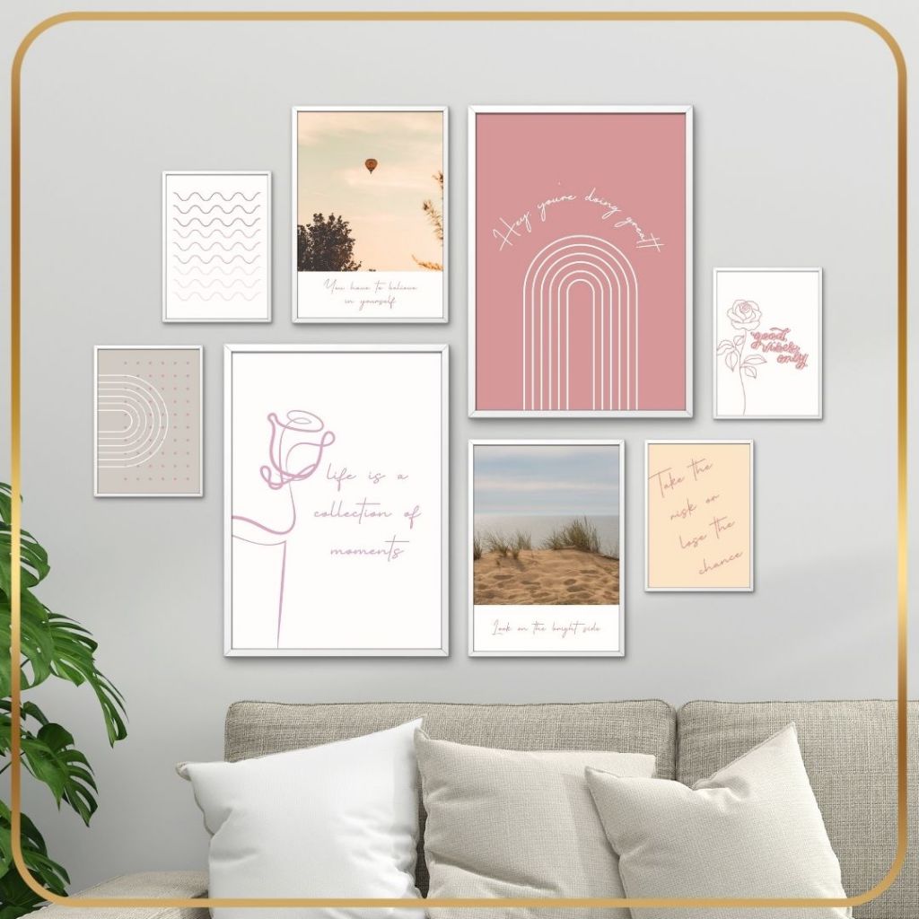 Hiasan Dinding Aesthetic Pink Pastel - Dekorasi Dinding Kamar Tidur - MDF-253