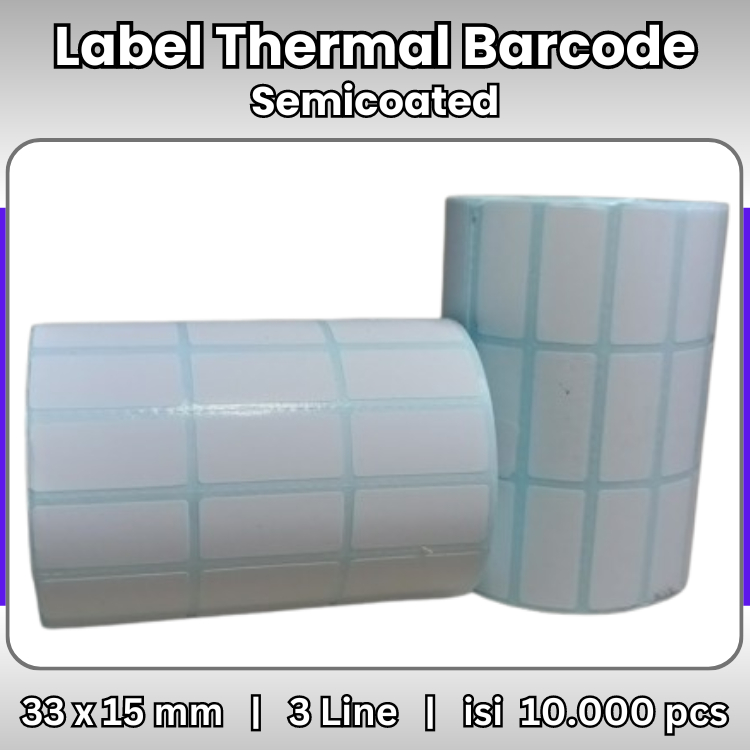 

KERTAS STICKER LABEL BARCODE 33 X 15 MM | 3 LINE | ISI 10.000 PCS