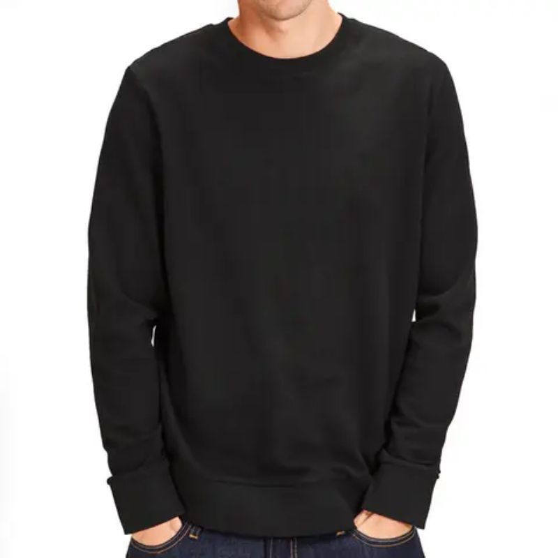 Sweater crewneck Hitam Polos Pria Wanita Bahan katun Plece Tebal Polos