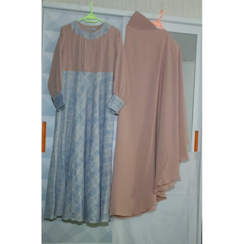 Gamis RH Santana Biru Salem PL Size XS Umbrella Khimar XL standar