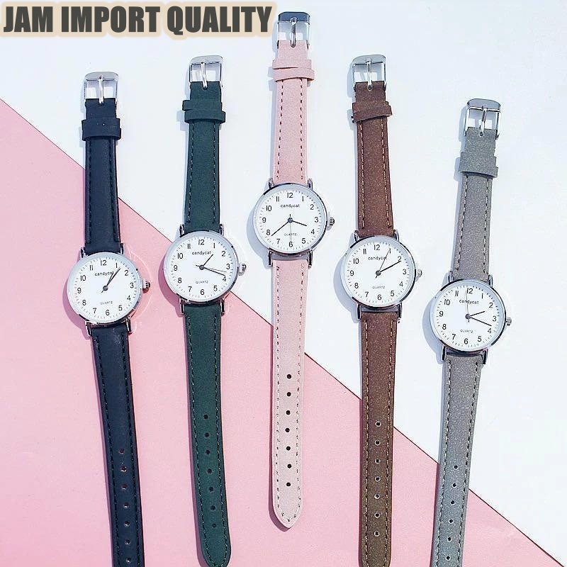 (ES) EEA403 Jam Tangan Wanita Analog Casual Fashion Retro Korea CandyCat Strap PU Leather
