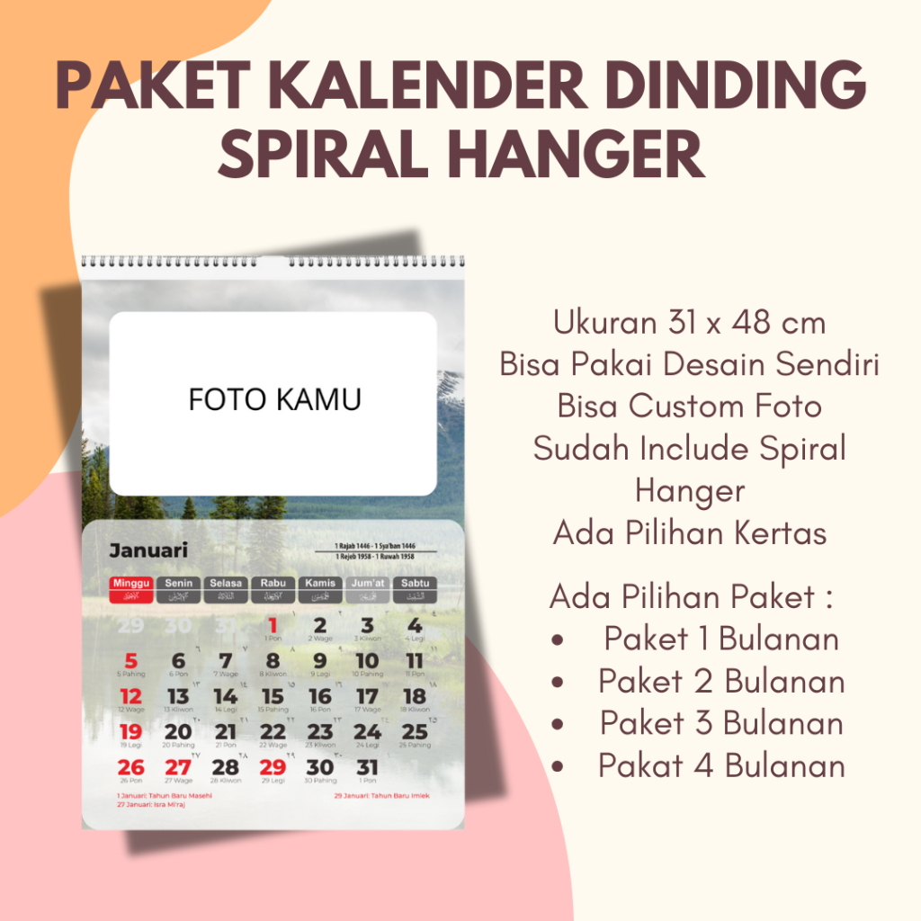 

[SPIRAL] PAKET KALENDER DINDING 2025 SPIRAL KAWAT HANGER A3+ CUSTOM