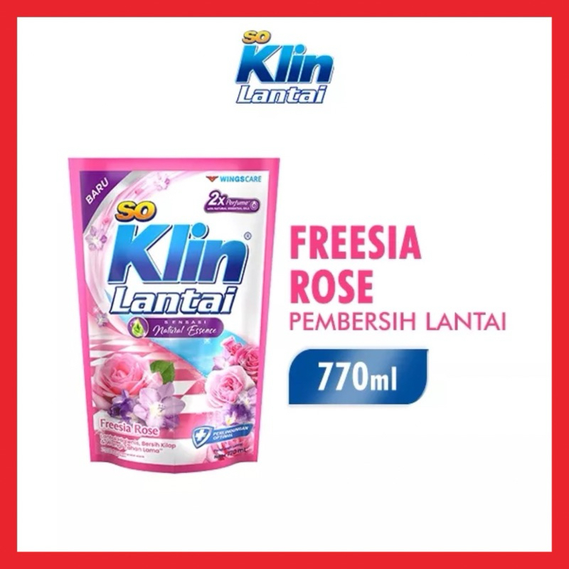 SOKLIN PEMBERSIH LANTAI MERAH FREESIA ROSE KEMASAN 770 ML POUCH