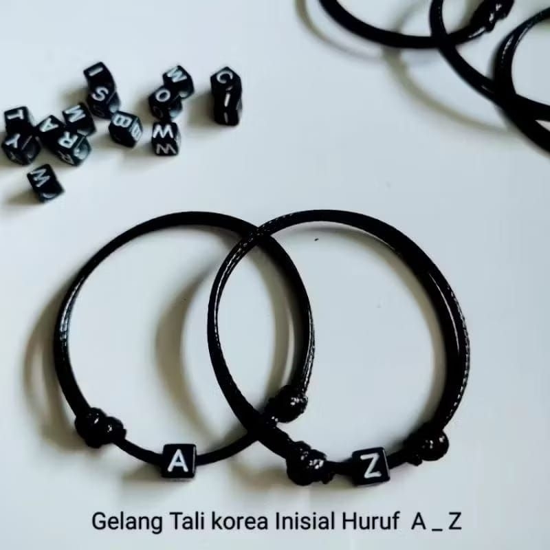 GELANG INISIAL GELANG TALI HITAM POLOS INISIAL NAMA | GELANG TALI POLOS KOREA CUSTOM INISIAL NAMA | 