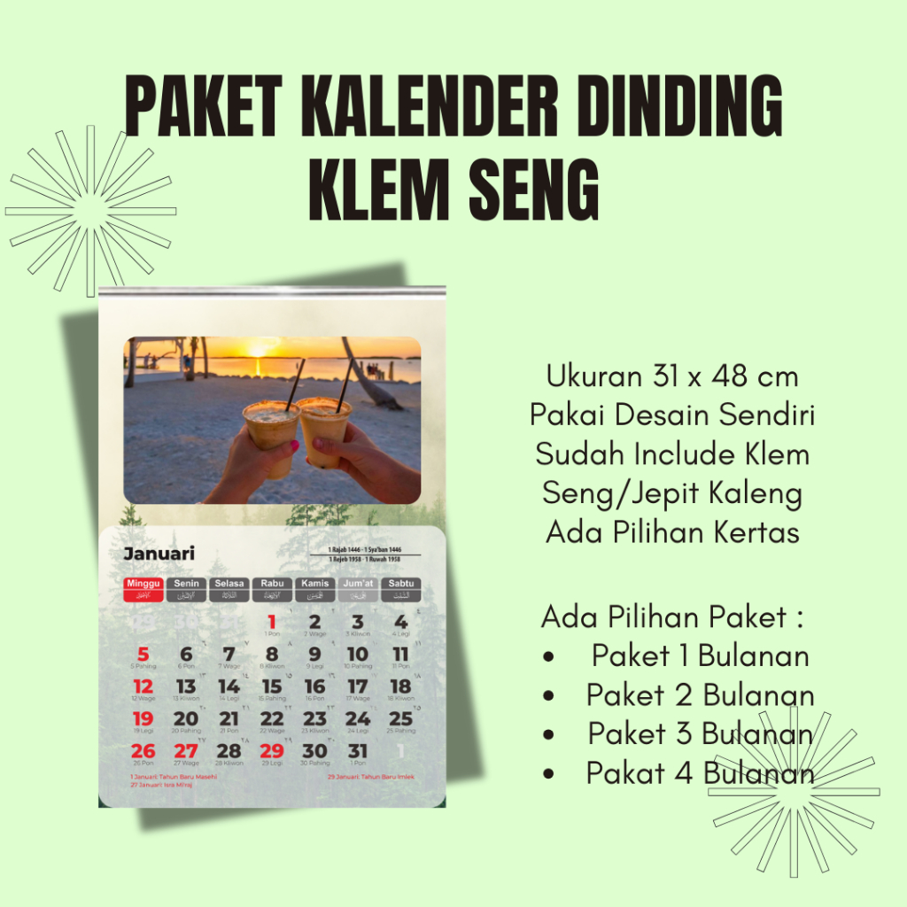 

(KLEM) PAKET KALENDER DINDING 2025 KLEM JEPIT KALENG KLEM SENG A3+ TANPA MINIMAL