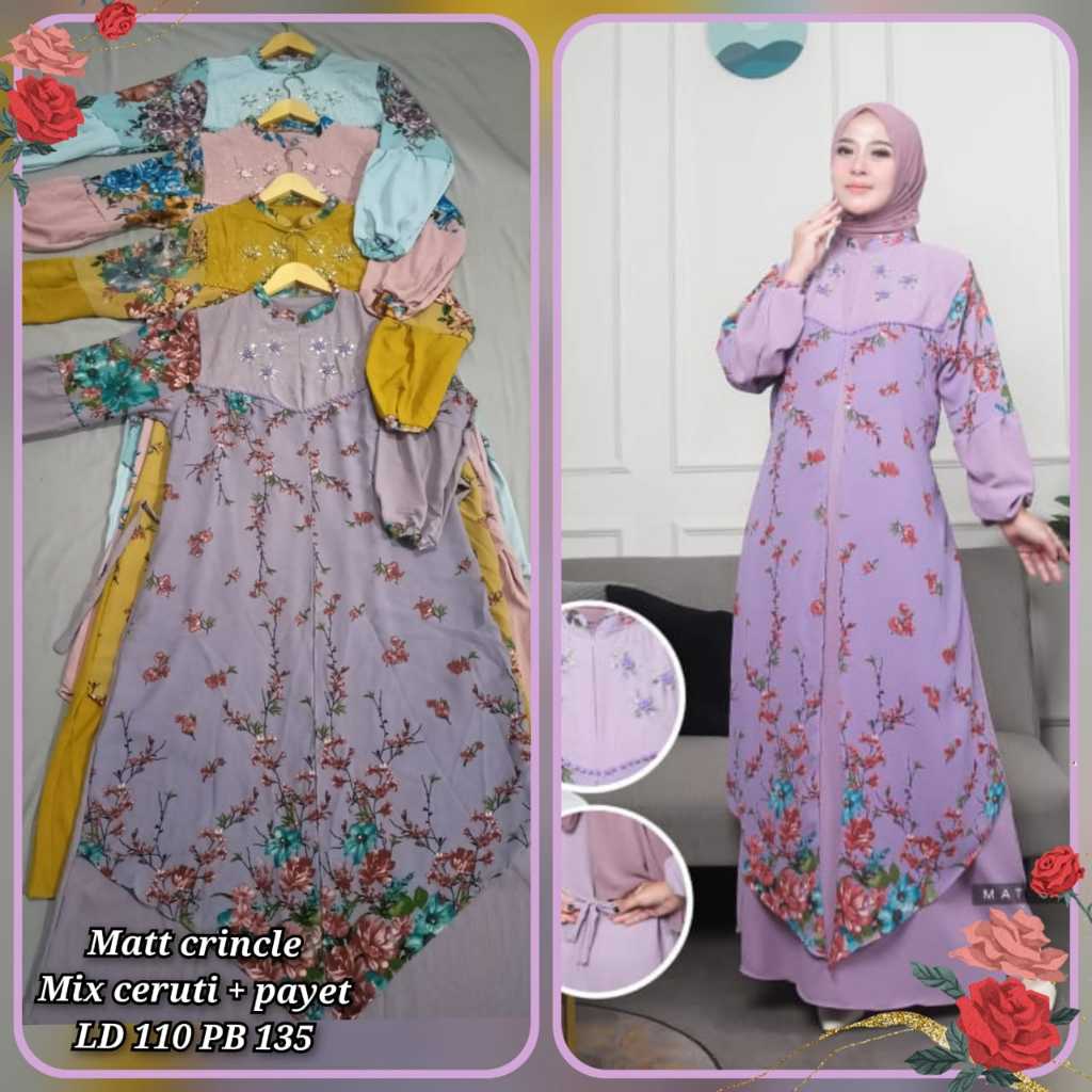 GFMS Gamis Melati Barukat Payet Warna Lilac Fashion Muslim terbaru All Size Fit to XL