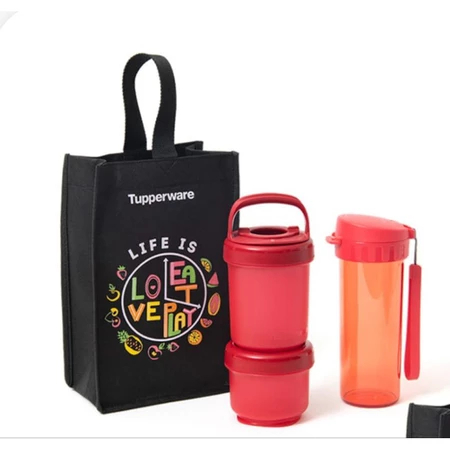 TUPPERWARE Snack n Go Set Red 1 Set Tempat Bekal Makanan