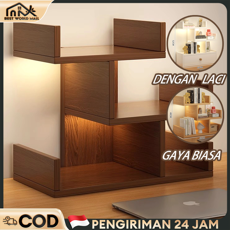 Rak Buku Kayu Meja Mini Rak Buku Meja Belajar Kayu Susun Rak Desktop Storage Rak Organizer Dengan La