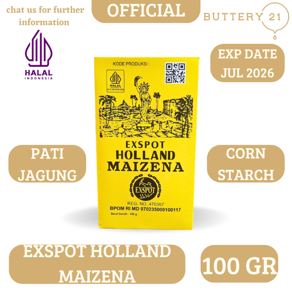 

TEPUNG HOLLAND MAIZENA 100 GR/TEPUNG MAIZENA/TEPUNG JAGUNG/CORN STAECH/TEPUNG EXSPOT
