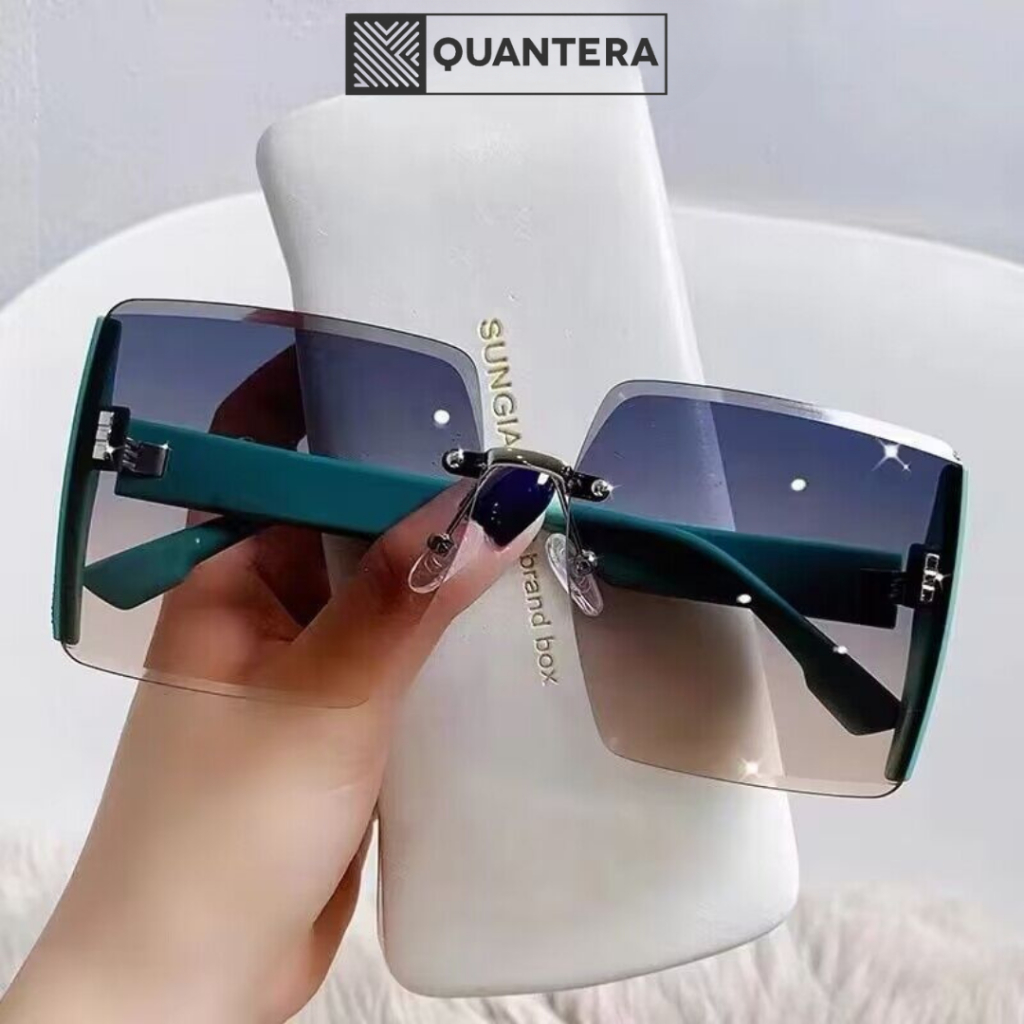QUANTERA B7 Kacamata Hitam Titanium Kotak Wanita Sunglasses Kaca Mata Gaya Frame Elastis Lensa Besar