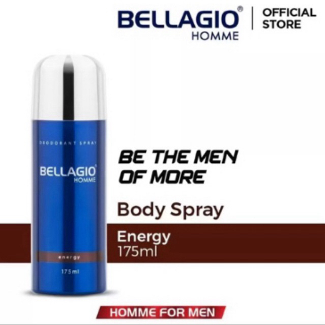 BELLAGIO HOMME DEODORANT SPRAY ENERGY | COKLAT BROWN BODY SPRAY PARFUME PRIA 175 ml