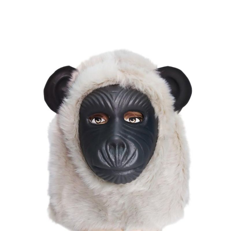 Top Sale❤️ Topeng monyet warna hitam putih / Topeng monyet karnaval / Topeng monyet karet berbulu / 