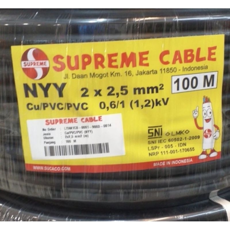 Supreme Kabel NYY 2x2.5 mm2 Kabel Listrik Hitam Kawat NYY 2 X 2.5 MM ( 100 Meter )