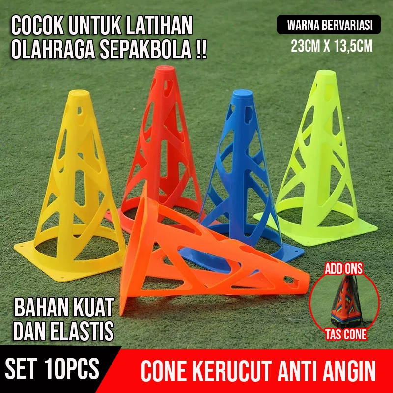 SET 10 PCS Cone Kerucut Anti Angin Cona Latihan Olahraga Cona Sepakbola Cone Olahraga Kuat dan Elast