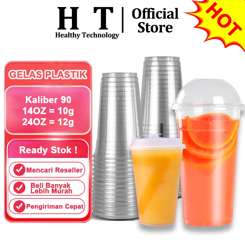 HT Cup Gelas Oval + Tutup Lid /U Cup Plastik Bahan PP Tebal /12Oz 14Oz 16Oz 18Oz 22Oz/ Gelas Plastik