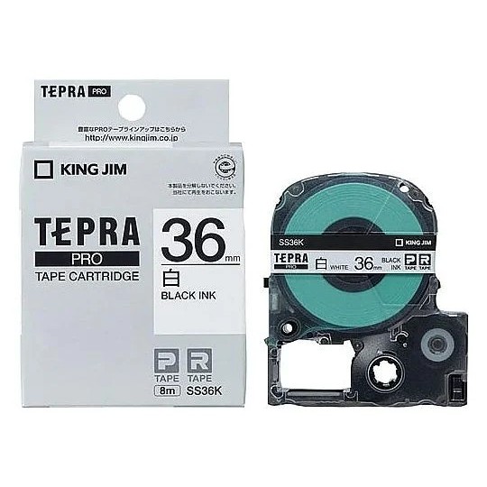 

King Jim SS36K Tepra PRO Tape 36mm, White Label Black Text