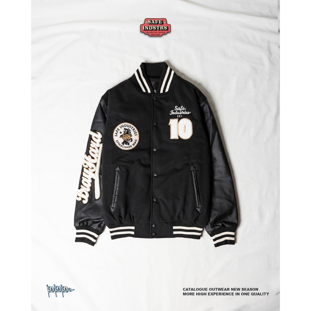 SAFEINDUSTRIES Jaket Varsity Vintage Leather - Black