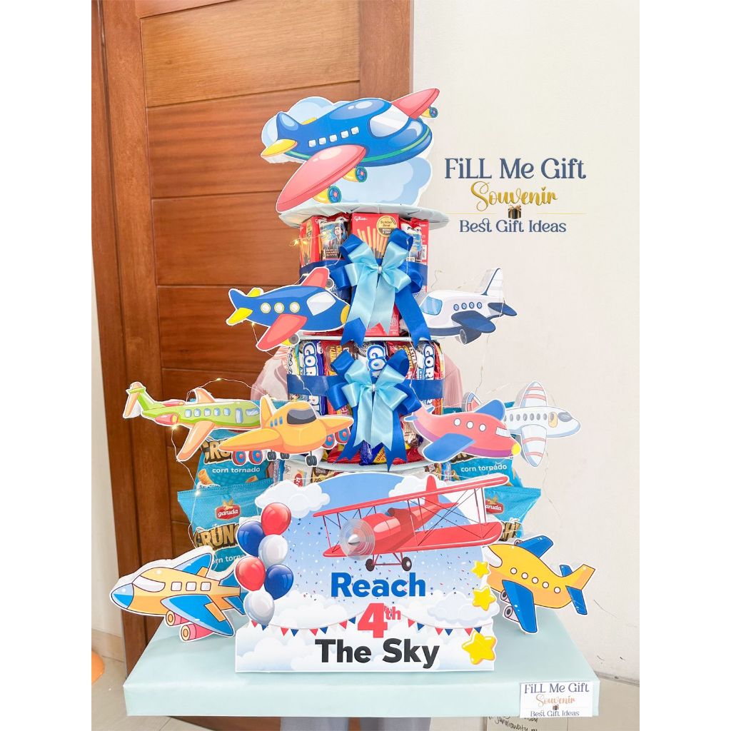 Snack Tower Tema Pesawat Plane / Kado Ulang Tahun / Tart Snack 3 Tingkat