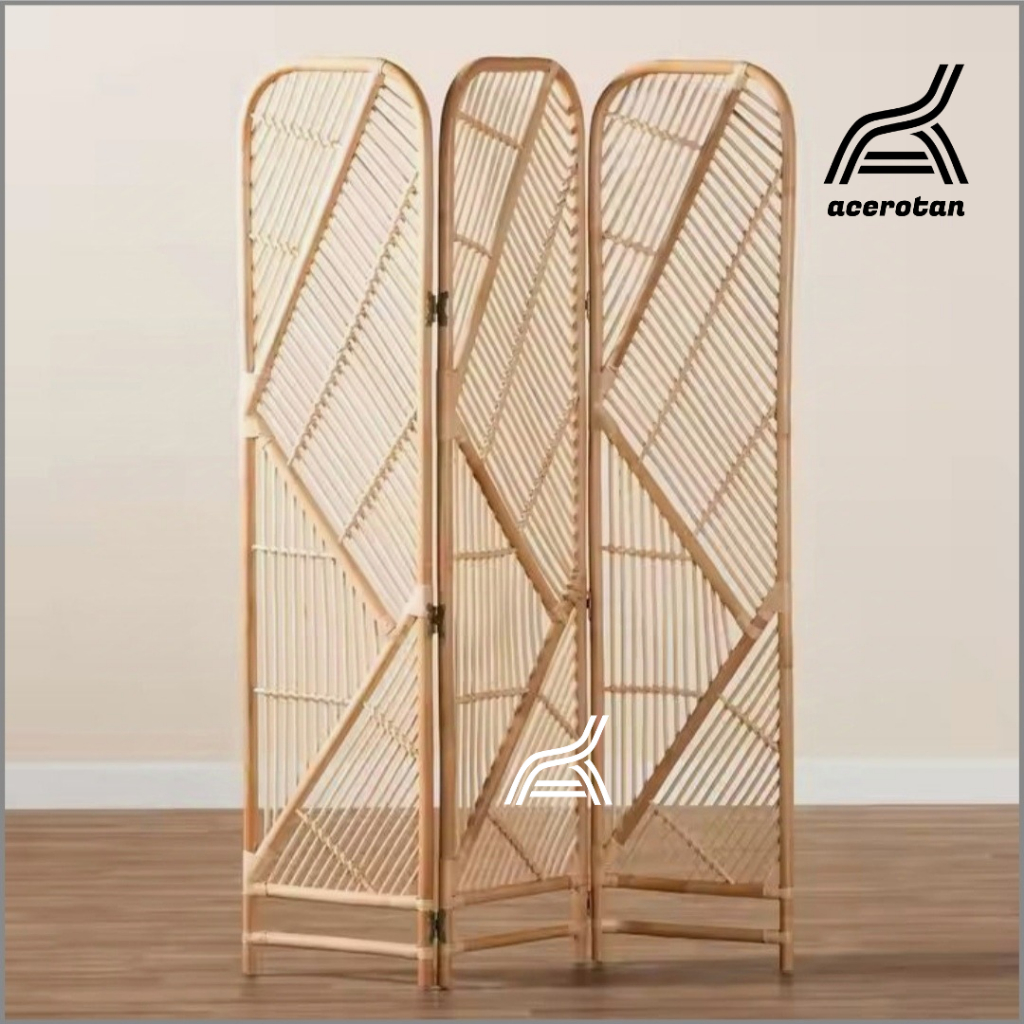 Sekat Pembatas Ruangan Rotan Aesthetic Minimalis 3 4 Pintu Custom/Penyekat Ruangan Rotan Syaqila