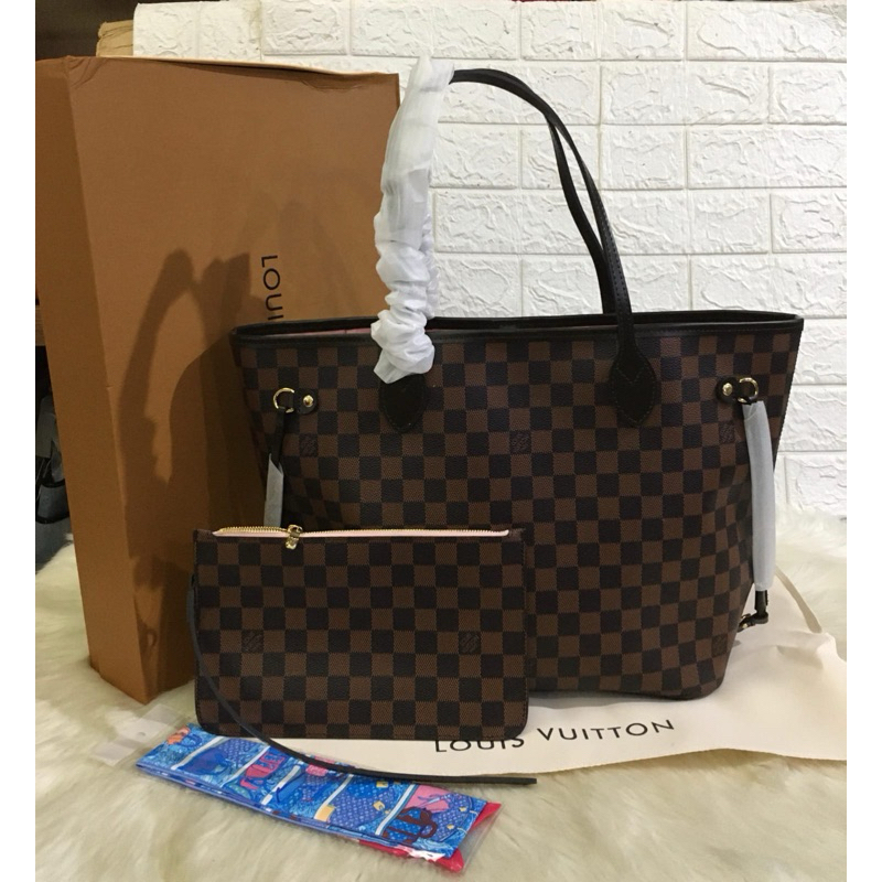 LV Neverfull Damier + Pouch N40598 with Magnet Box *Ada No Seri
