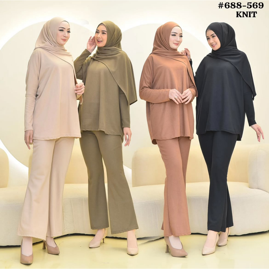 PIK - Setelan Celana Cutbray Nadine + Pashmina 688 569 One Set Knit Setcel Set Baju Muslim Pakaian W