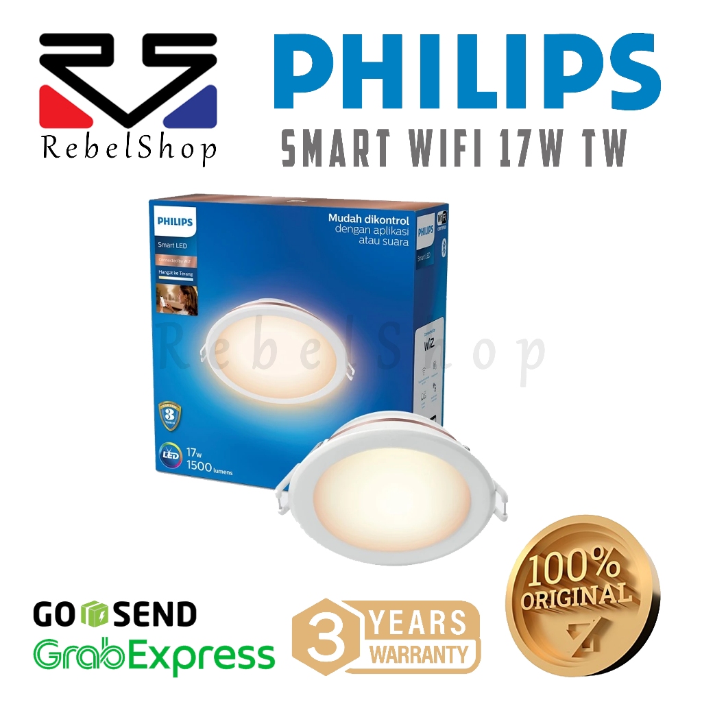Philips Smart WiFi Lampu LED Downlight 17W Tunable White Wiz - 17 Watt