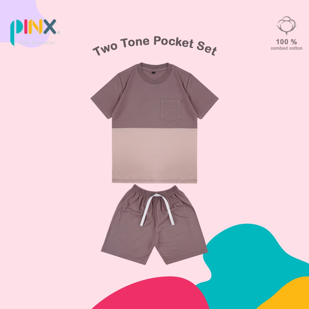 SALE PinxKids - Setelan Anak usia 1 - 8 tahun Two tone / Setelan anak Pocket tee Twilight Mauve
