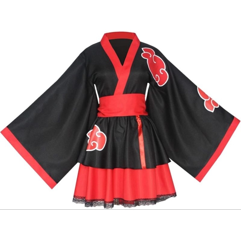 Kostum Akatsuki Dress Fullset Anime Naruto Costume Cosplay Wanita Dewasa