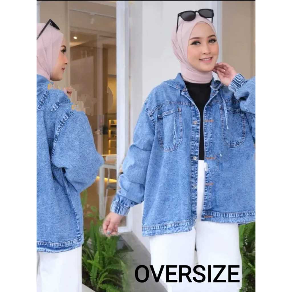 Hot Deals Jaket Jeans Wanita - Jaket Hoodie Jeans Oversize Ld 120Cm