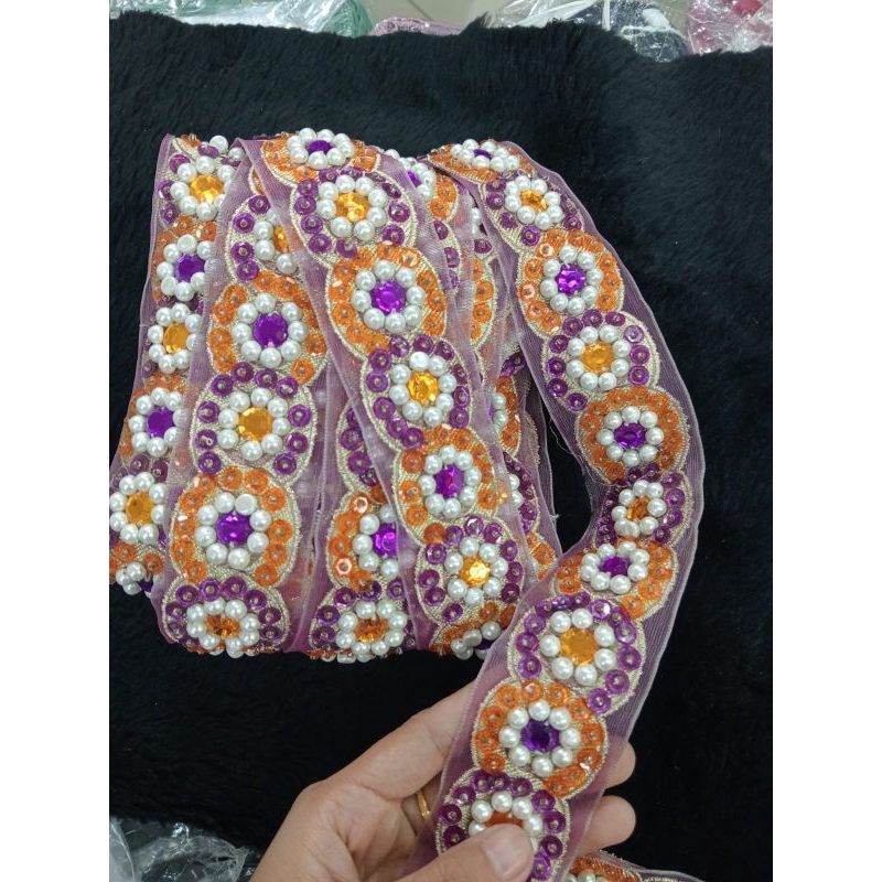 renda payet india meteran/renda full payet mutiara pearl per 90cm