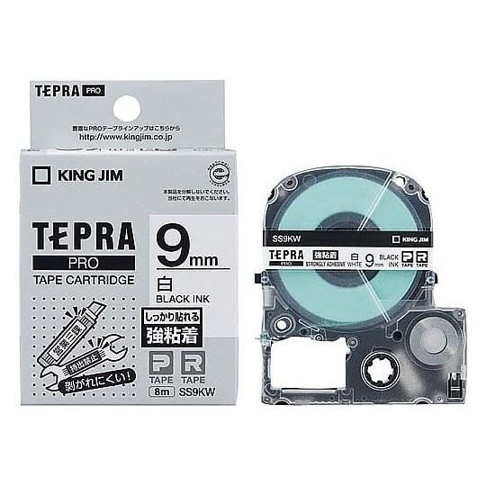 

King Jim SS9KW Tepra PRO Tape 9mm, Strong Adhesive White Label Black Lettering