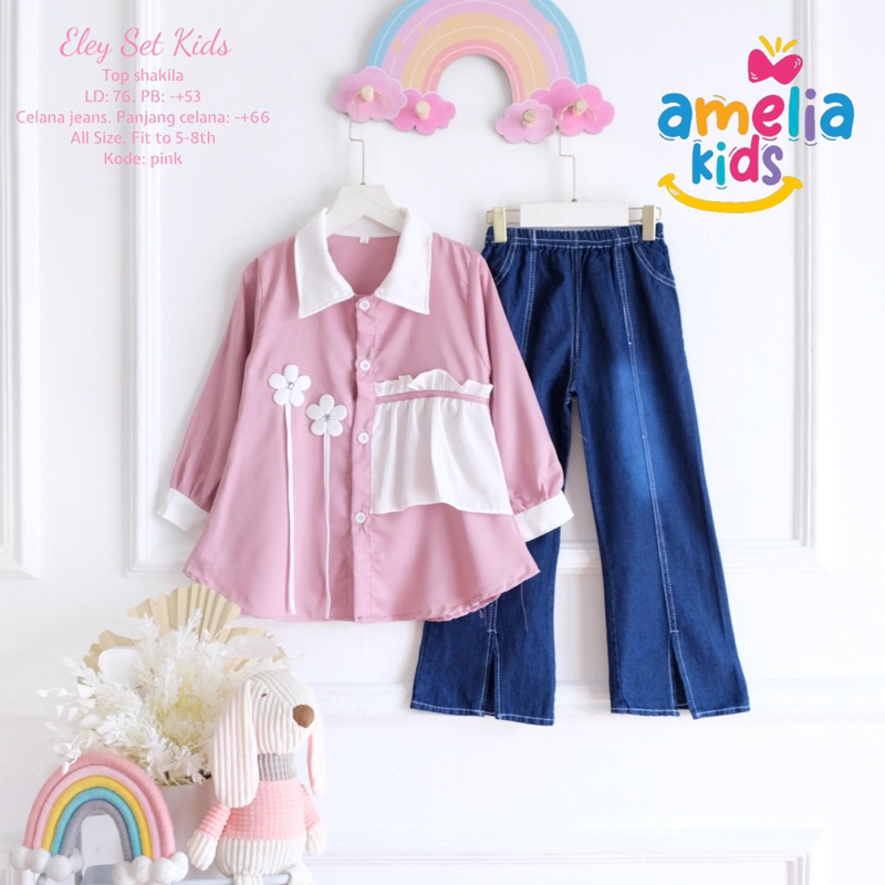 Setelan Kemeja dan Celana Jeans Anak Usia 5 Sampai 8 Tahun Eley Keyma Breta Frany Titian Anjela Mayh