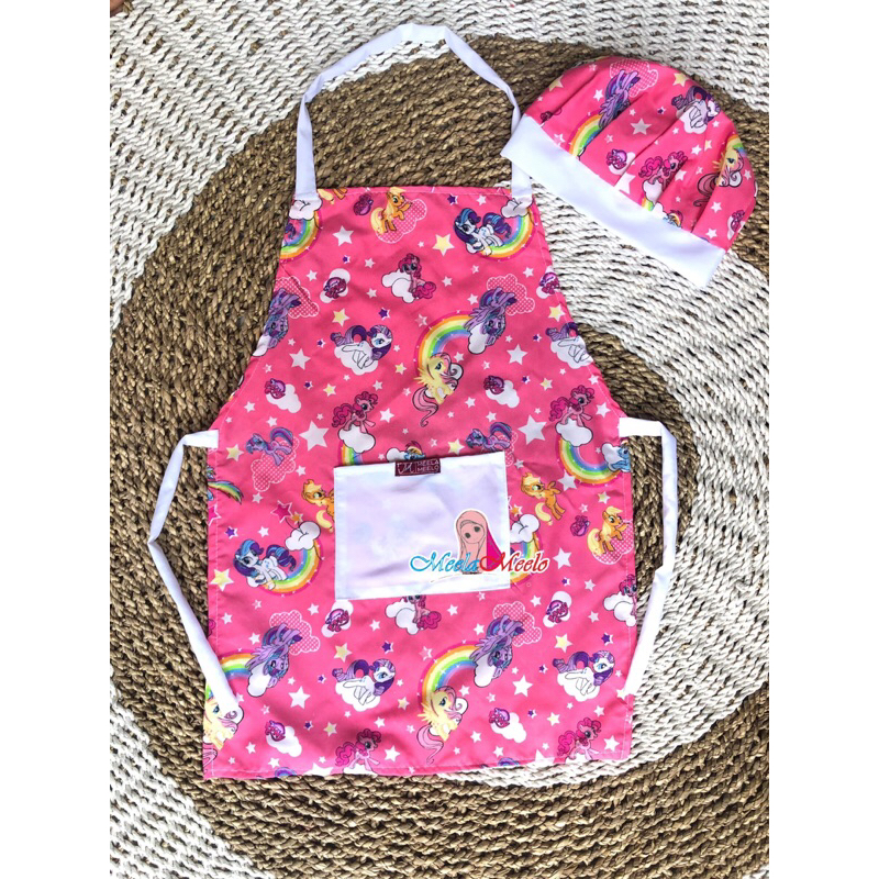 Celemek Anak Dan Topi KOKI SET| Celemek Masak Apron| Celemek anak apron kids plus topi