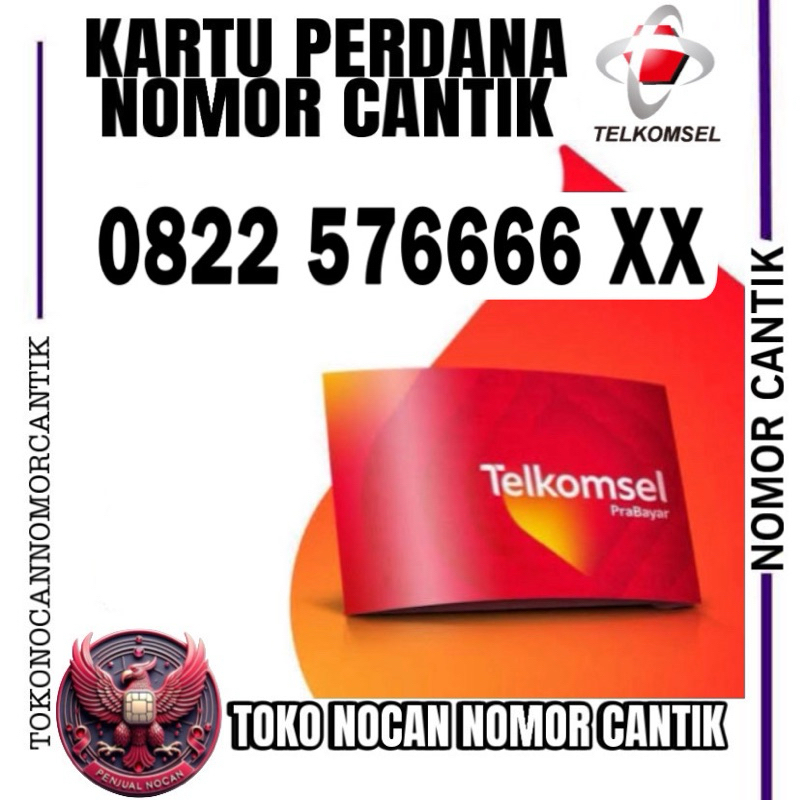 KARTU PERDANA NOMOR CANTIK TELKOMSEL 0822 57 6666 XX