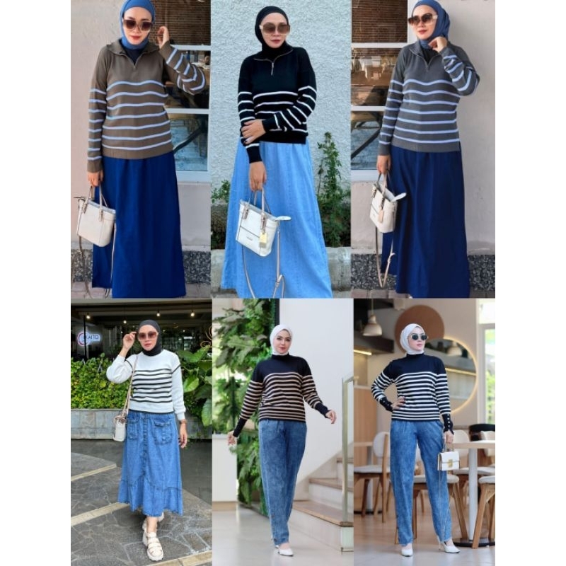 Setelan Atas Bawah Kamari, Nulam, Dan Rancak Jeans Set Mix Rajut