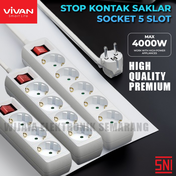VIVAN VPS Series KABEL Stop Kontak Socket 3 4 5 6 Slot Plastik Tahan Api Child Lock 1,6M TAHAN 4000 