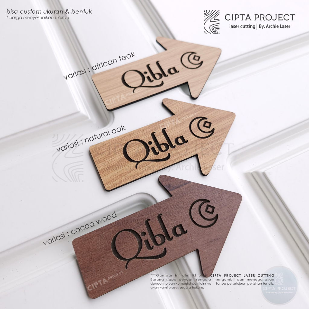 Papan Arah Kiblat Kayu Murah  / Sign Board Kiblat Signage/ Arah Kiblat Murah/ Tempelan Kiblat