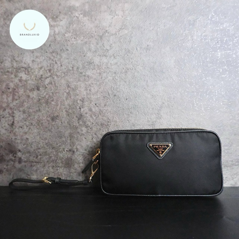 Prada Pochette / Pouch / Clutch 1978 Nylon & Saffiano Leather in Black GHW With Hand Strap