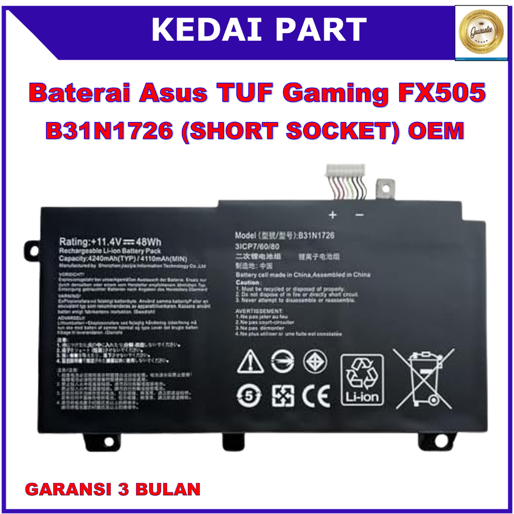 Baterai Laptop Asus Tuf Gaming FX505 FX504GE FX504 FX504GD FX504GE Series B31N1726