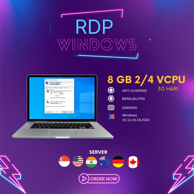 RDP WINDOWS 30 HARI RAM 8 GB 2-4 vCPU