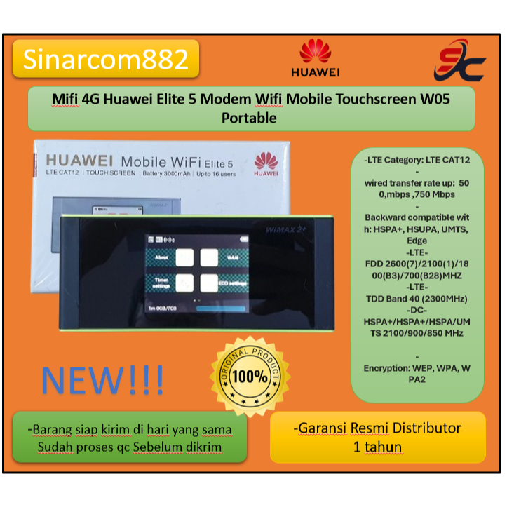 Mifi 4G Huawei Elite 5 Modem Wifi Mobile Touchscreen W05 Portable ORIGINAL